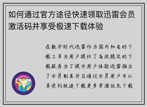 如何通过官方途径快速领取迅雷会员激活码并享受极速下载体验