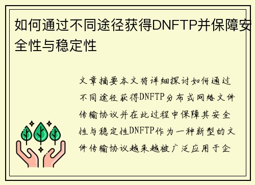 如何通过不同途径获得DNFTP并保障安全性与稳定性